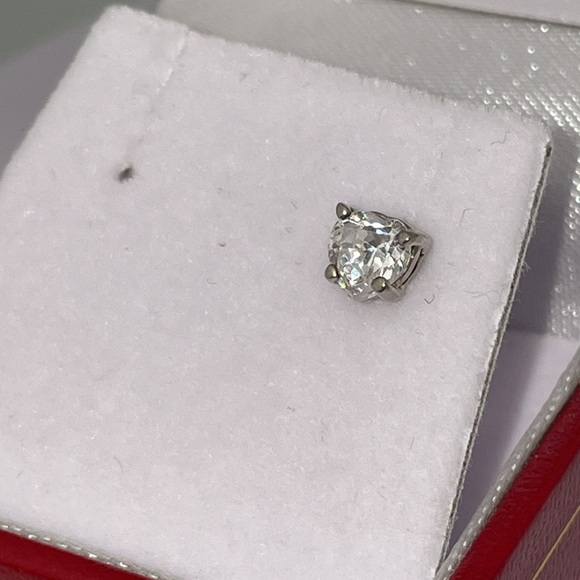 Single (1) Heart Cut CZ Diamond 1/2CT Solitaire Unisex Silver Stud Earring - Picture 10 of 15